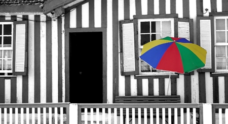 small tradiotional and colorful houses of costa novaの写真素材