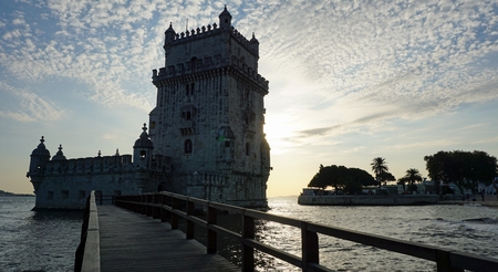 scenic sunset at the belemtower of lisbon 