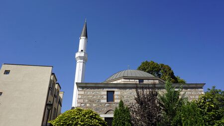 famous old town of skopje in macedonia in autumnの写真素材