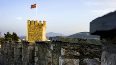 flag of Republic of North Macedonia at the Fortress of Skopjeの写真素材