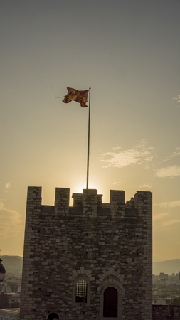 flag of Republic of North Macedonia at the Fortress of Skopjeのeditorial素材