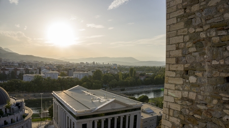 scenic view over skopje in autumnのeditorial素材