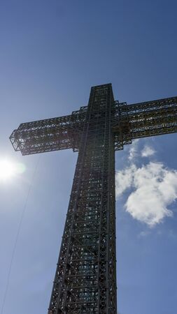 metal millennium cross in skopje in northern macedoniaの写真素材