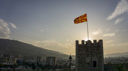 flag of Republic of North Macedonia at the Fortress of Skopjeの写真素材