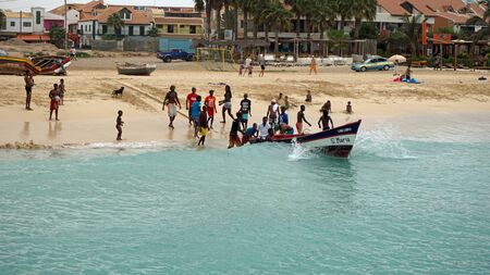santa maria, cape verde, circa june 2018: local fisherman at workのeditorial素材