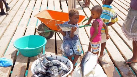 Santa Marica, Cape Verde, circa June 2017: Fisherman families lifeのeditorial素材