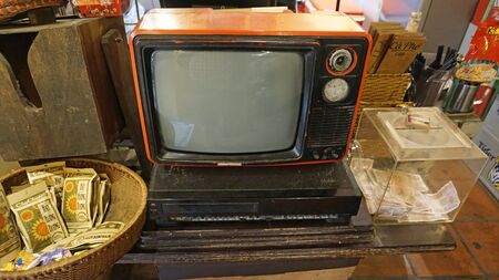 old retro television as a decoration in a barの写真素材