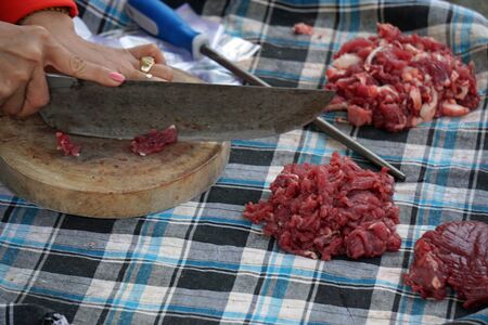 colorful local food market in hue in vietnamの写真素材