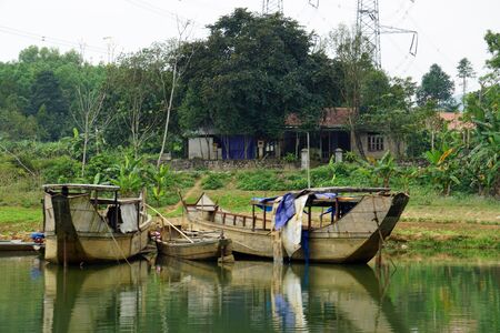 river bank from the perfume river in hue in vietnamの写真素材