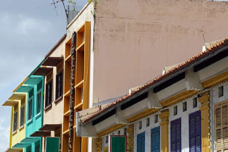 colorful old wooden window shutters in singaporeのeditorial素材
