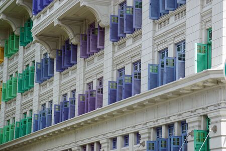 colorful old wooden window shutters in singaporeの写真素材