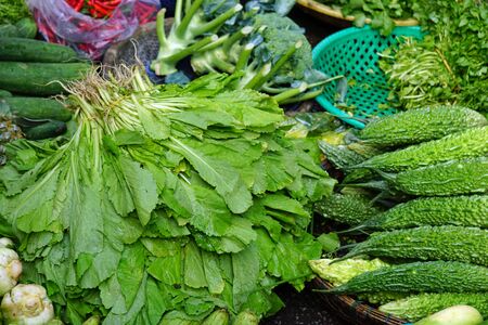 colorful local food market in hue in vietnam