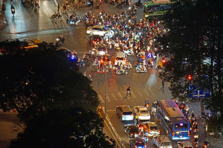 ho chi minh city, vietnam, circa February 2020: crazy traffic szene