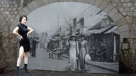 Hanoi, Vietnam, circa January 2020: Beautiful girl doing outdoor photosのeditorial素材