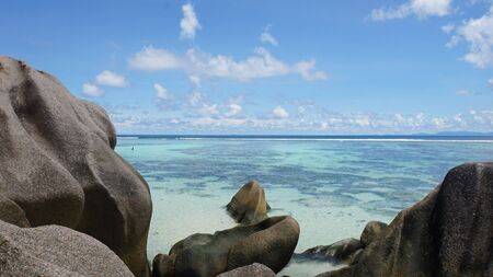 amazing tropical landscape on the seychelles islandsの写真素材