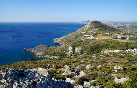 viewpoint over coastline near faliraki on rhodes islandの写真素材