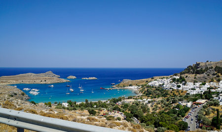 scenic viewpoint of lindos on rhodes islandの写真素材
