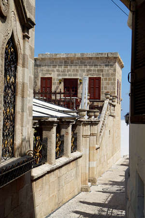 narrow alleys of Lindos on Rhoes Island in greeceの写真素材