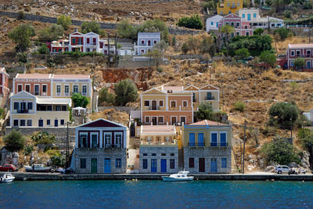 small harbor of symi island in greeceの写真素材