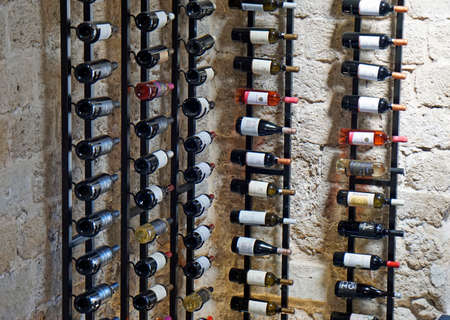 Rhodes, greece, cirga August 2021 - Wine bottles stored at wallのeditorial素材