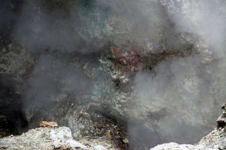 hot volcanic steam over river in furnasの写真素材