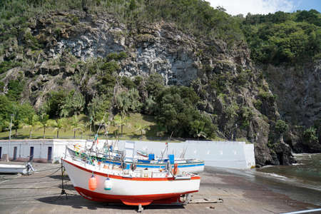 old wooden boat on the azores islandsの写真素材