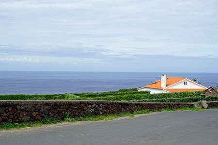 public street on the azores island sao miguelの写真素材