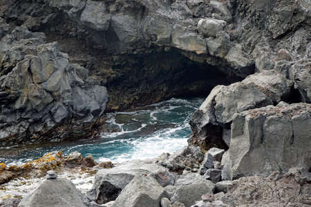 rough wild north coast of azores island sao miguelの写真素材