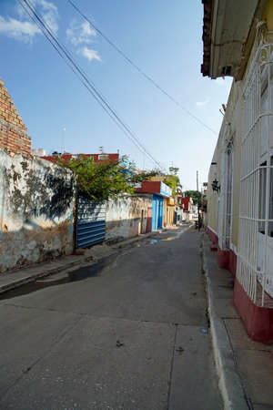 colorful houses in the streets of trinidad on cubaの写真素材