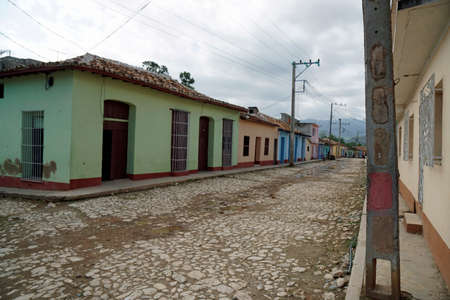 colorful houses in the streets of trinidad on cubaの写真素材