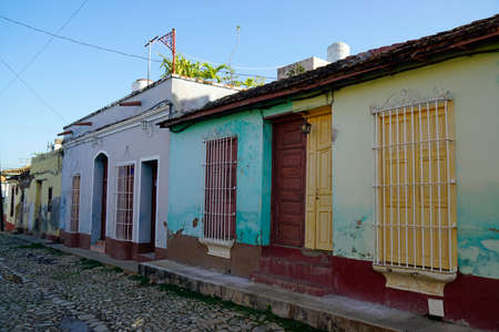 colorful houses in the streets of trinidad on cubaの写真素材