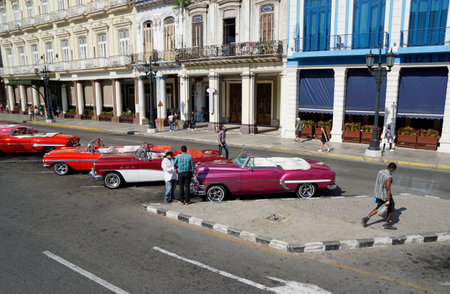 Hvana, Cuba, circa April 2022: Classic Cars at Havana's Central Squareのeditorial素材