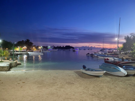 sunset mood in the harbor of bayahibe in the dominican republicの写真素材