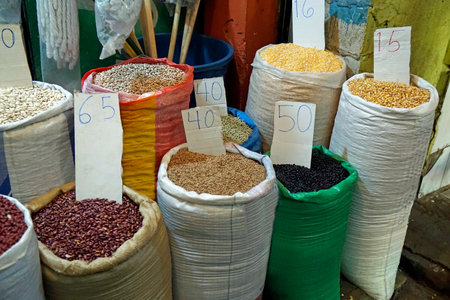 fresh products at the market of la romanaの写真素材