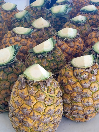 Tasty freshly arranged pineapple in the Dominican republicの写真素材