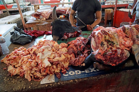 Santo Domingo, Dominican Republic - circa September 2022 - fresh meat at the butcher shopのeditorial素材