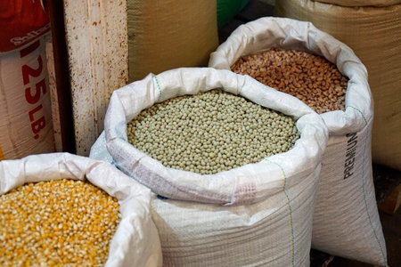 San Pedro de Macoris, Dominican Republic, circa September 2022 - Fresh food products on a local...
