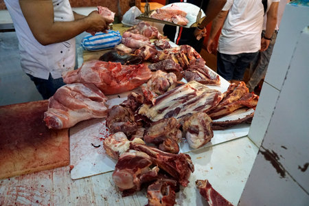 Santo Domingo, Dominican Republic - circa September 2022 - fresh meat at the butcher shop