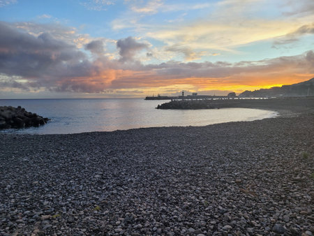 scenic sunset in funchal on madeira islandの写真素材