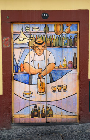 Funchal, Madeira Portugal, circa october 2022: colorful painting and artwork in santa maria streetのeditorial素材