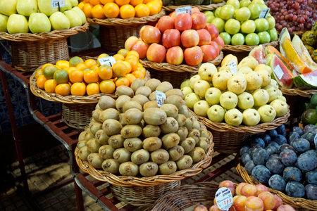 Funchal, Madeira Portugal, circa october 2022: fresh fruits and vegetables on the famous Mercado dos Lavradoresのeditorial素材