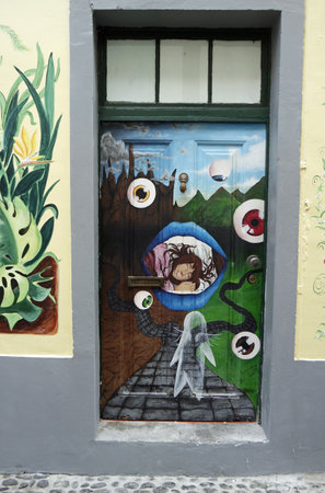 Funchal, Madeira Portugal, circa october 2022: colorful painting and artwork in santa maria streetのeditorial素材