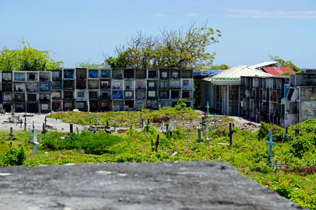 Oslob, Philippines, circa February 2023 - Local cemetery close to the pacific ocean