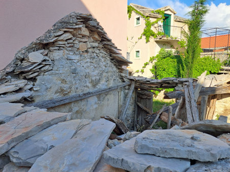 traditional stone houses on kornati islands in croatiaの写真素材
