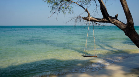 beach swing at starfish beach on phu quoc islandの写真素材