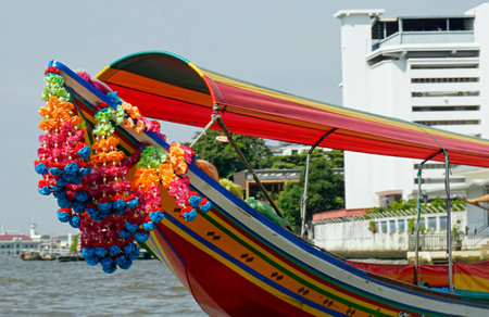 Longtail boat on chao praya riverの写真素材