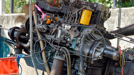 engine of a longtail boat in bangkok in thailand