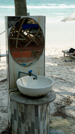 bathroom sink at a beach on phu quoc islandの写真素材