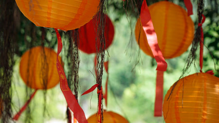 colorful decoration at Truc Lam Ho Temple on phu quoc islandの写真素材