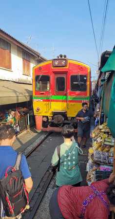 Bangkok, Thailand - circa January 2024: maeklong railway marketのeditorial素材